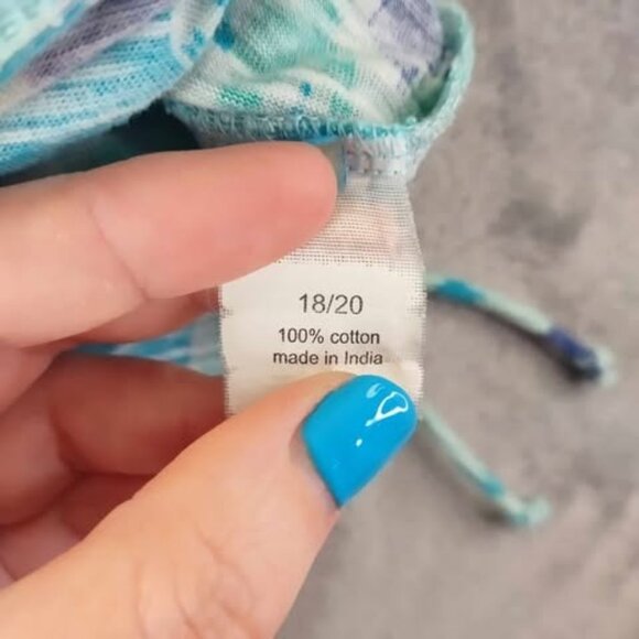 Lane Bryant Ikat Green & Blue Print Cotton Top Drawstring Hem 18/20 100% Cotton - Picture 8 of 10